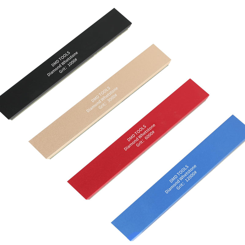 DMD Resin Diamond Sharpening Stone Set, 4-Piece Knife Sharpening Kit with 1000/3000/6000/12000 Grit Diamond Stones, Aluminum Backing for Knives, Chisels & Edge Tools