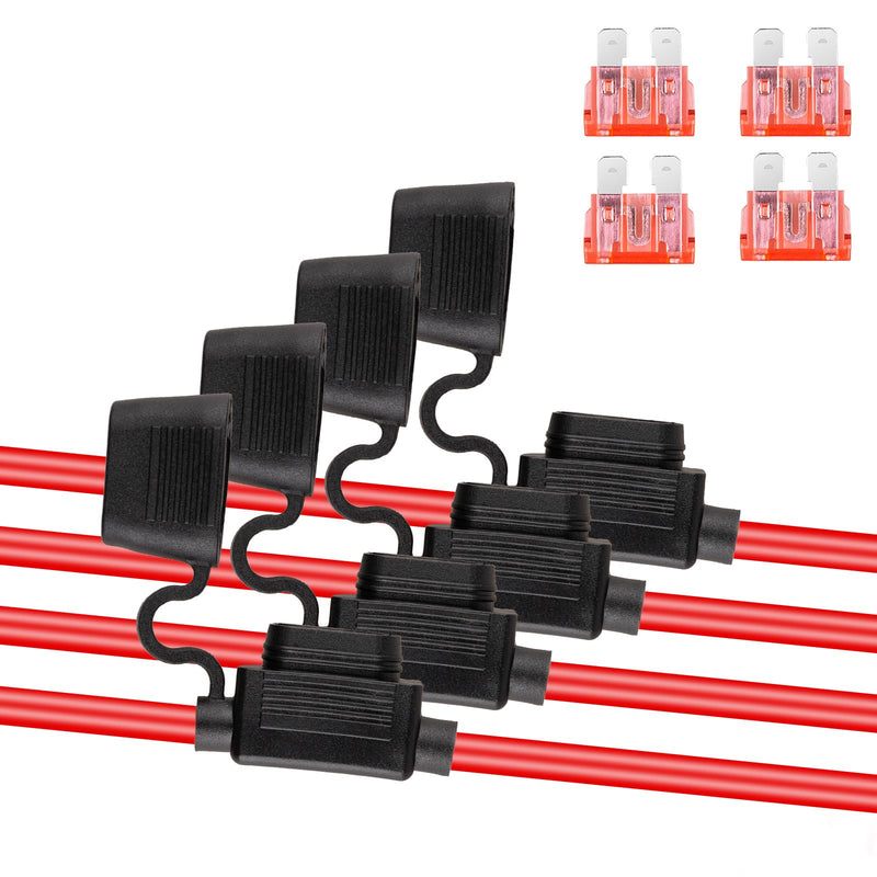 [Australia - AusPower] - 4PCS 10 Gauge Inline Fuse Holder with 12V 40 AMP, Professional ATC Standard Car Automotive Marine Waterproof in Line Blade Fuse Holder 