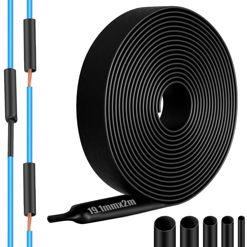 Mbsomnus Heat Shrink Tube with Adhesive 19.1 mm Heat Shrink Tube 3:1 (2 M) | Waterproof Heat Shrink Tubing Black Heat Shrink Tubing Roll Insulation Heat Shrink Tube for Cable Insulation 19.1mmx2m
