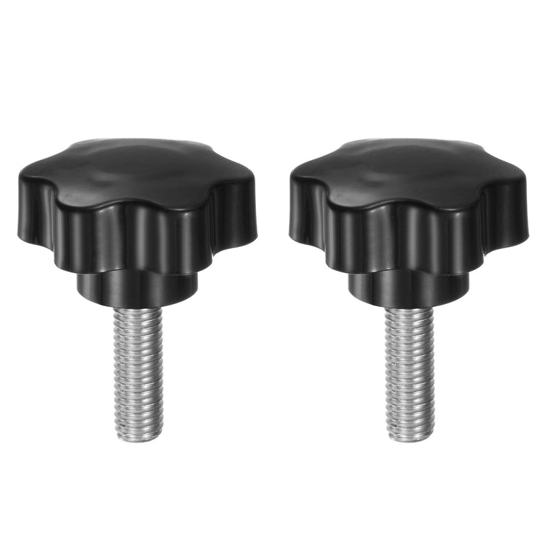 [Australia - AusPower] - HARFINGTON 2pcs Star Knobs M10 x 32mm 304 Stainless Steel Threaded Stud 46mm Plastic 6-Star Head Hand Tightening Thumb Screw Clamping Jig Knob Handle, Black M10 x 32mm x 46mm 