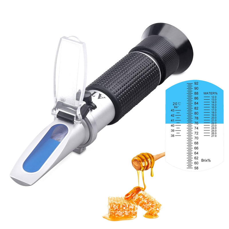 [Australia - AusPower] - Honey Refractometer with ATC - Measures Honey Moisture, Brix, and Baume, 58-90% Brix Scale Range Honey Refractometer Black 