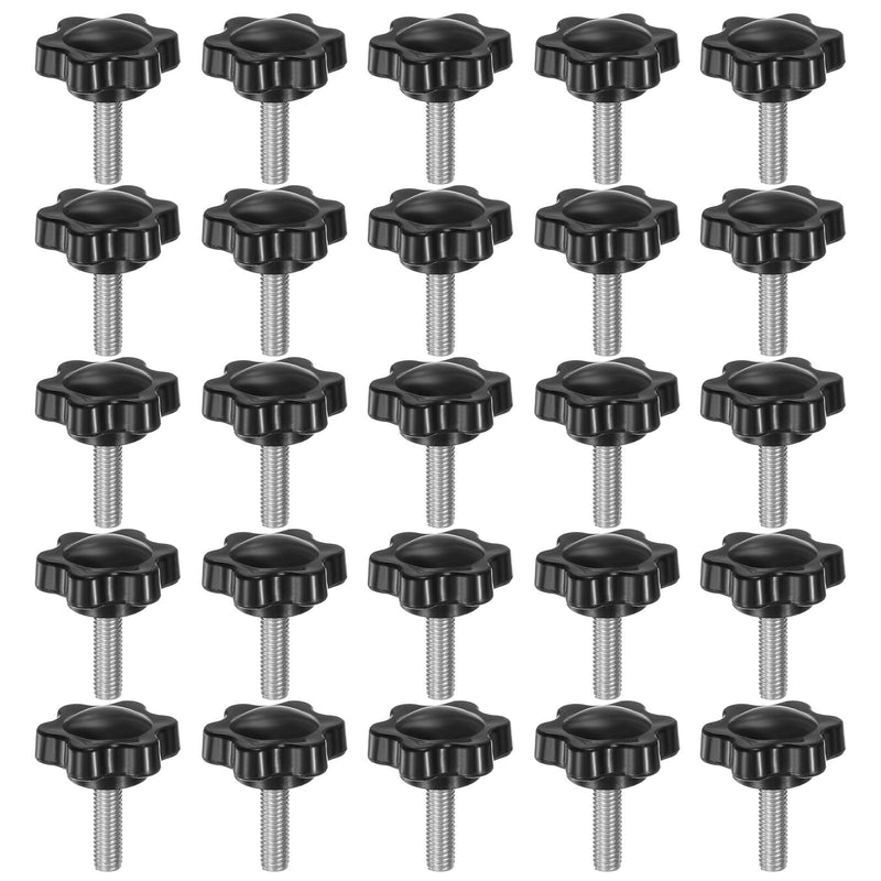 [Australia - AusPower] - HARFINGTON 25pcs Star Knobs M5 x 20mm 304 Stainless Steel Threaded Stud 25mm Plastic 6-Star Head Hand Tightening Thumb Screw Clamping Jig Knob Handle, Black M5 x 20mm x 25mm 