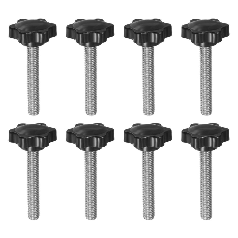 [Australia - AusPower] - HARFINGTON 8pcs Star Knobs M10 x 60mm 304 Stainless Steel Threaded Stud 38mm Plastic 6-Star Head Hand Tightening Thumb Screw Clamping Jig Knob Handle, Black M10 x 60mm x 38mm 