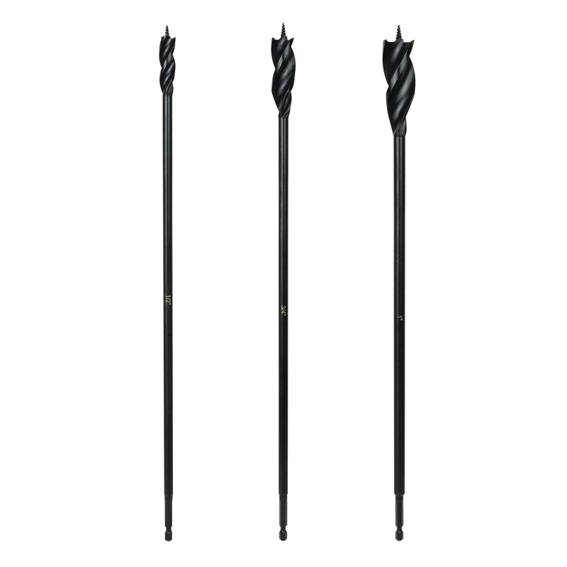 Greycore Tools 3-Piece 16 Inch 3-Flute Auger Bit, Wood Drill Bit for Hard and Soft Wood, 1/4” Quick Change Shank, Woodworking Auger Bits (16” Set 1/2”, 3/4”, 1”) 16" 3PCS Set (1/2", 3/4", 1")
