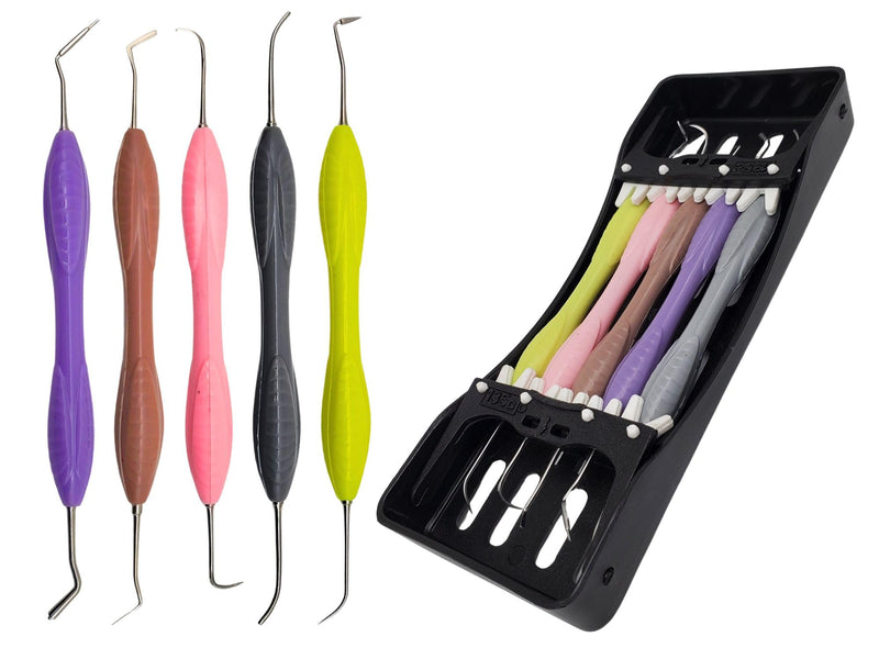 [Australia - AusPower] - Artman Instruments Silicone Handle Dental Composite Filling Instruments Kit with Cassette Holder 5pcs Composite Restoration Tools 
