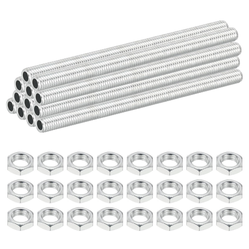 [Australia - AusPower] - PATIKIL M8 Fine Thread Carbon Steel Lamp Pipe with Nut, 12 Set 100mm/3.94" Hollow Tube Thread Adapter Fasteners Hardware for Lamp Lights Chandelier Ceiling Light DIY, White Zinc Plating M8x100mm 
