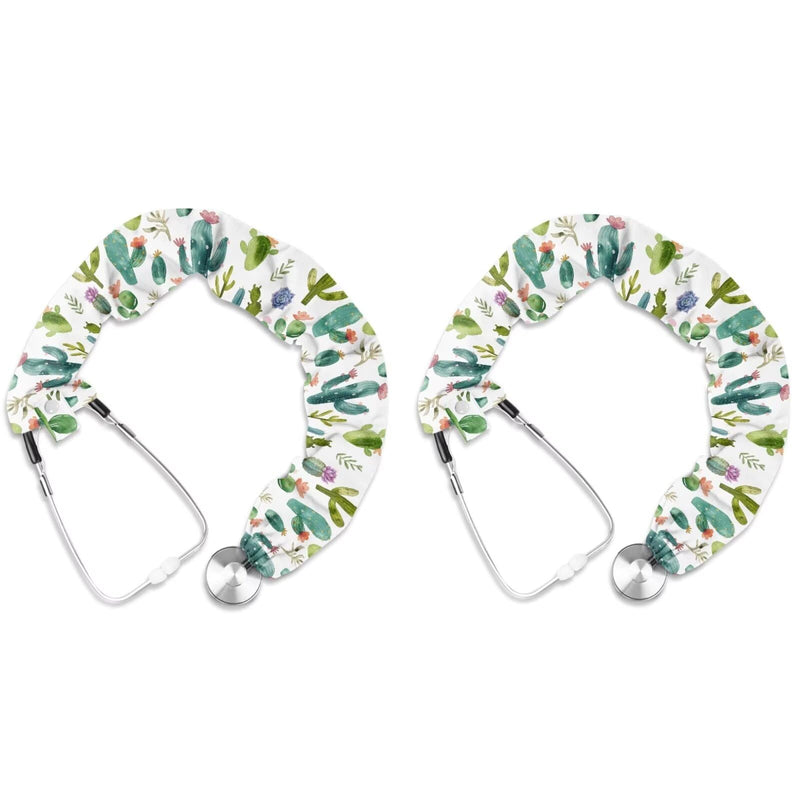 [Australia - AusPower] - 2 Pack Stethoscope Cover Green Cactus Stretchy Stethoscope Cover Scrunchie with Button and Tube Stethoscope Covers for Hospital Doctors Women 