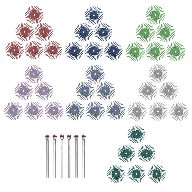 [Australia - AusPower] - HARFINGTON 42pcs Radial Bristle Disc Set 1" 80-2500 Grit Detail Abrasive Brush Kit Gap Polishing Wheel Assortment with 6pcs 1/8" Shank Mandrels for Jewelry Wood Metal Polishing Cleaning 