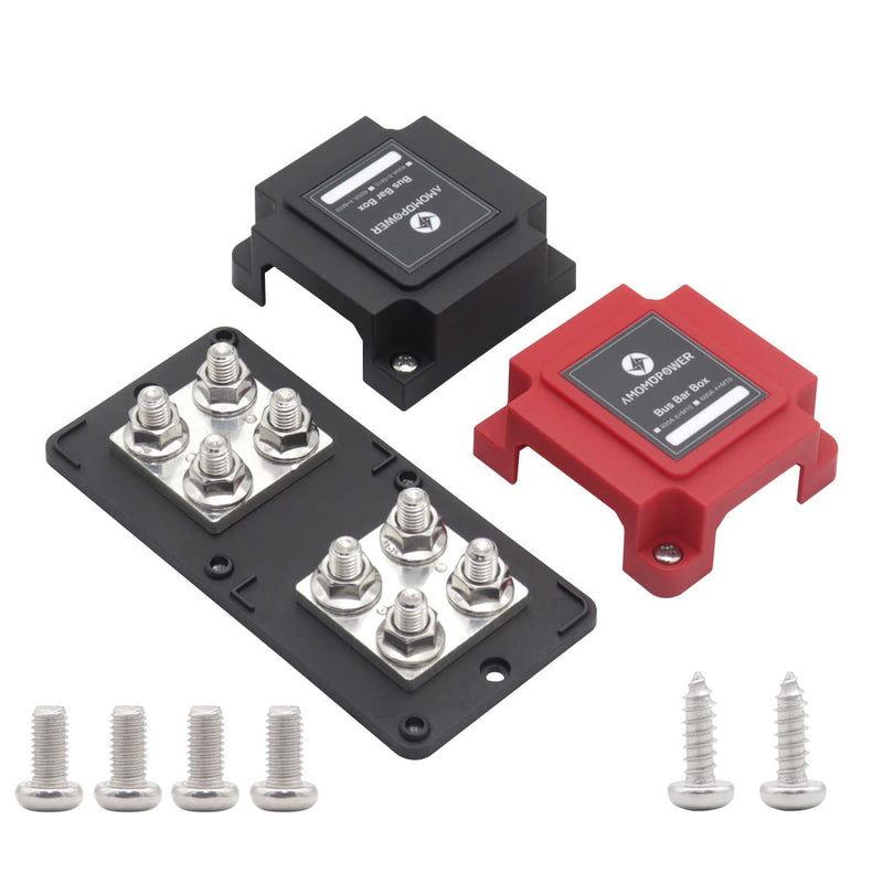 400A Power Distribution Bus Bar with 8 x 5/16" (M8) Studs | Heavy Duty Marine Battery Automotive Car Solar Wiring- Positive & Negative 12V- 48V DC 400A M8-Red&Black