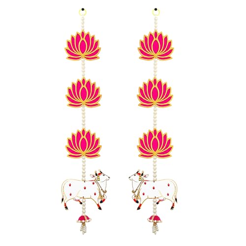 TIED RIBBONS 2 Pcs Kamdhenu Indian Hanging Decorations | Plastic, 2 feet | Lotus Wall Hanging for Indian Pooja Diwali Decor, Ganesh Chaturthi Decoration, Navratri | Wall Hangings for Mandir
