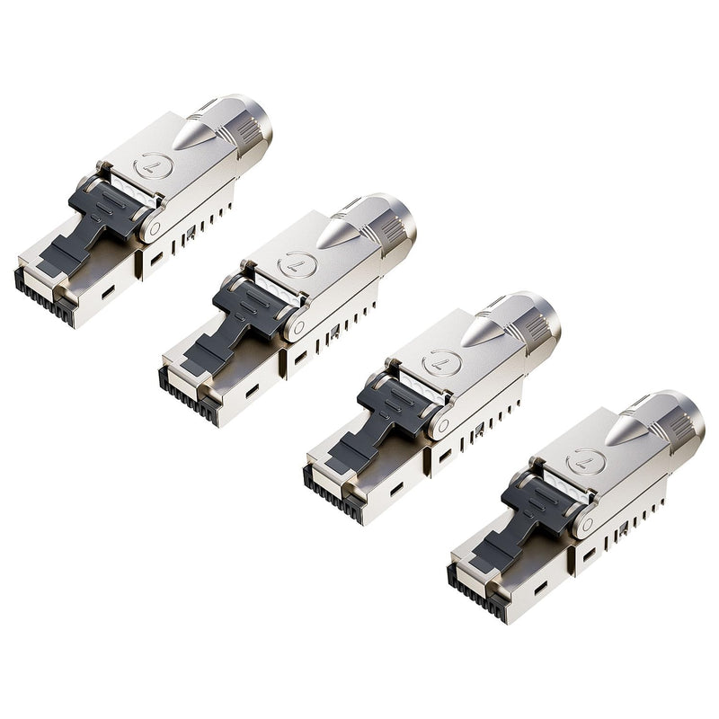 FGB RJ45 CAT7 Network Connectors 10Gbps 600MHz (Pack of 4) | Lan plug, shielded, LSA RJ45 plug, tool-free, for installation cable CAT7 / CAT6A AWG 22-24 4 pcs.