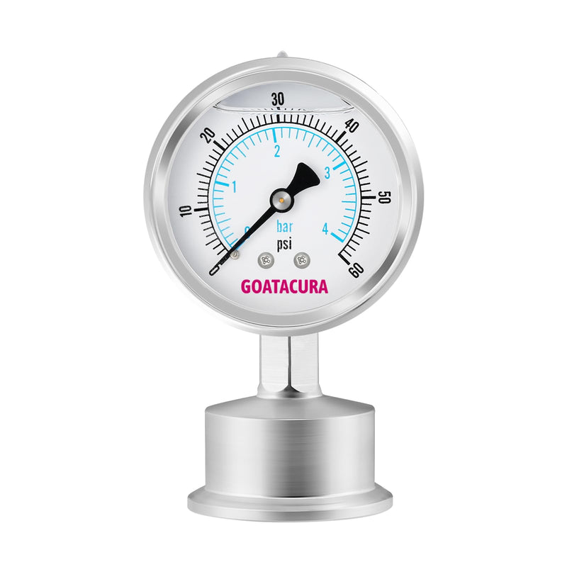 [Australia - AusPower] - 0-60psi Sanitary Pressure Gauge, 2.5" Stainless Steel Pressure Gauge, Glycerin-Filled, 1.5" Tri Clamp Bottom Connection 0-60psi 