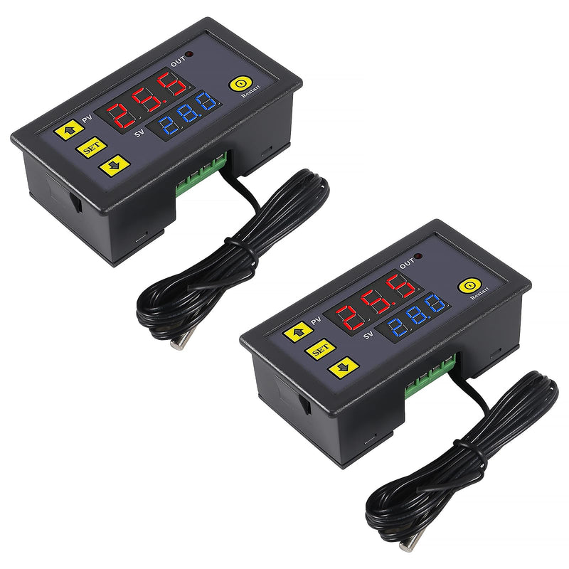 [Australia - AusPower] - 2pcs Digital Temperature Controller W3230 Digital LED Thermostat Switch with Waterproof Probe DC 12V Programmable Heating Cooling Electronic Thermostat Control -50℃ to 120℃ 