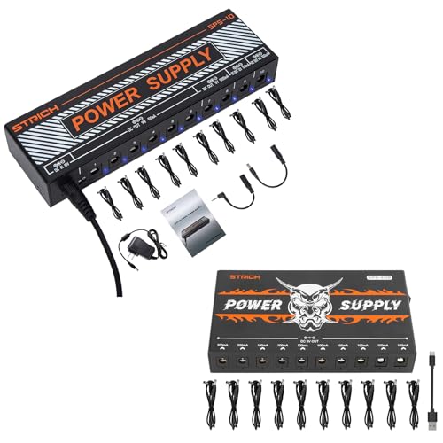 STRICH SPS-10 Guitar Pedal Power Supply, 10 Isolated DC Output for 9V/12V/18V Effect Pedal, 100mA 500mA, SPS-40B Rechargeable Guitar Pedal Power Supply with Built-in 10000mAh