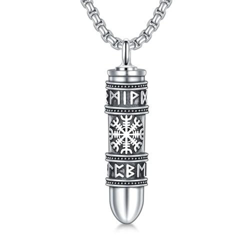 Bullet Viking Urn Necklace for Ashes 925 Sterling Silver Viking Cremation Pendant Spiritual Memorial Keepsake Jewelry for Women Men