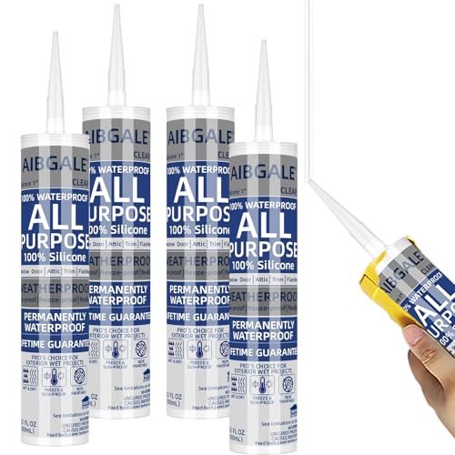 AIBGALE 4-pack clear silicone sealant caulk cartridges with adhesive caulking tool for indoor and outdoor use