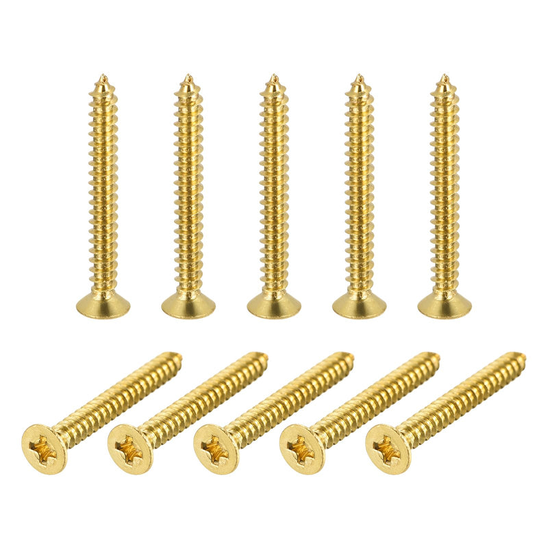 uxcell Brass Wood Screws, M4x35mm Phillips Flat Head Self Tapping Connector for Door Hinges, Wooden Furniture, Home Appliances 200Pcs 200