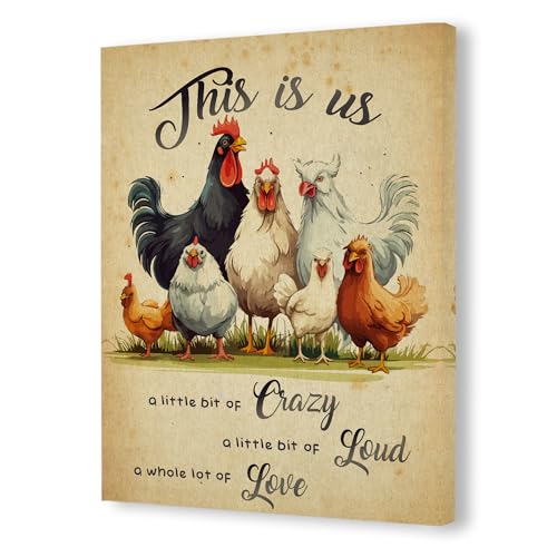 Pugwak Inspirational Chicken Farmhouse Wall Art Canvas Prints - Rustic Rooster Wall Decor Framed Canvas Spiritual Sayings Wall Art Painting Artwork for Home Living Room Kitchen Decor 11×14 Inch