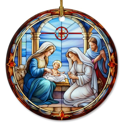 Elegant Stained Glass Nativity Ornaments for Christmas Tree, Ceramic Christmas Ornaments for Home Decor, Religious Gifts for Men, Women, Christian Gift Ideas Gs2-7