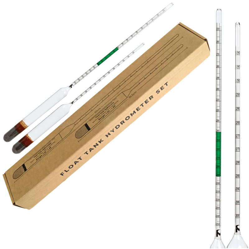 [Australia - AusPower] - Hydrometers for Float Tanks – Measure Specific Gravity of Epsom Salt Solution Floatation Therapy MgSO4 – Dual Kit – Broad & Precision Range (1.15-1.35 & 1.24-1.30) Sensory Deprivation Rest 