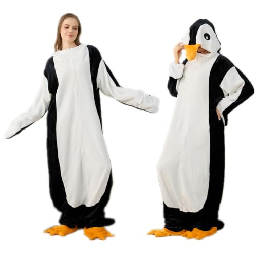 Wearable Penguin Blanket Hoodie Sleeping Bags for Adults Women Men Super Soft Warm Cozy Flannel Fleece Blanket Penguin Gifts(L,Suitable Height 4'11"-5'5") Cosplay Penguin Large