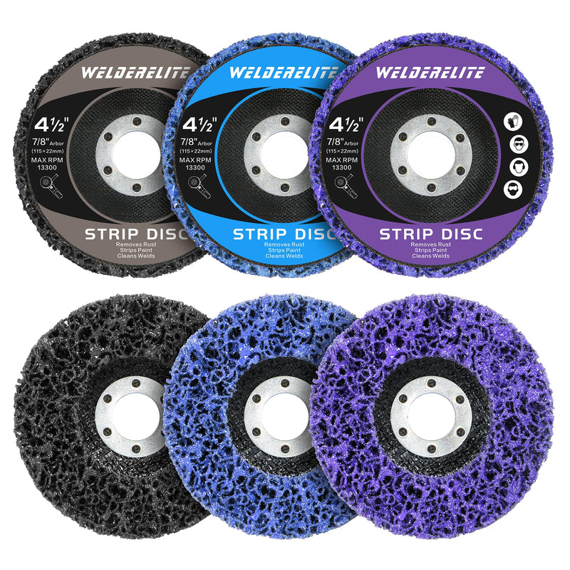 [Australia - AusPower] - 6-Pack Paint Stripper Discs for Angle Grinder, 4-1/2” x 7/8” - Multi-Surface Rust & Paint Removal Wheels, 2 Purple, 2 Blue, 2 Black Discs 4-1/2 in - 6 pk 