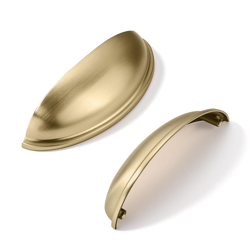 khtumeware 10 Pack 4" Drawer Pulls Brushed Brass Cabinet Cup Pulls Kitchen Hardware Cabinet Handles Drawer Handles Knobs 4 inch Hole Center 4"(102mm) Hole Center 10-pack