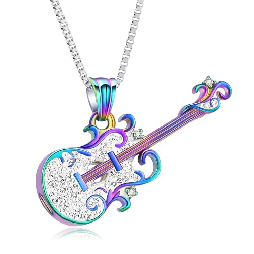 Guitar Cremation Jewelry for Ashes Stainless Steel Urn Necklace for Ashes Musical Instrument Memorial Pendant Keepsake Jewelry Music Guitar Urn Necklace for Women Men rainbow
