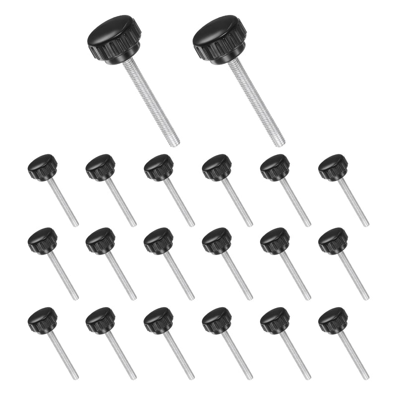 [Australia - AusPower] - Thumb Screw Knurled Knobs, M6 x 50mm Male Thread, Black Round Head Clamping Screw Threaded Stud Hand Knobs Grip, (Applications: for Machinery Lathes), 20-Pieces 