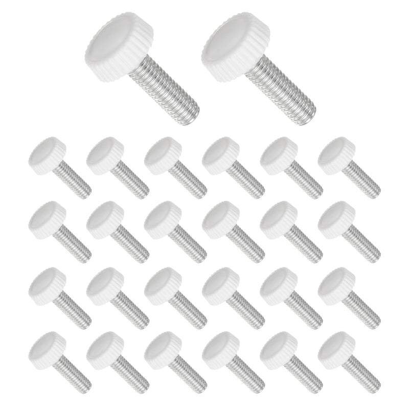 [Australia - AusPower] - Thumb Screw Knurled Knobs, M6 x 20mm Male Thread, White Round Head Clamping Screw Threaded Stud Hand Knobs Grip, (Applications: for Machinery Lathes), 30-Pieces 