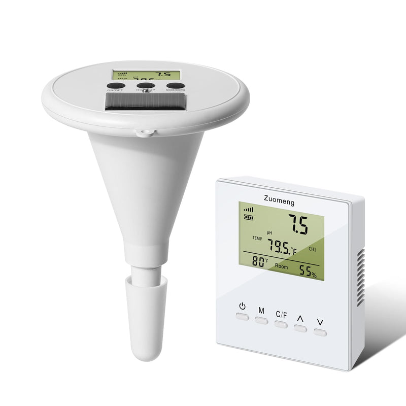 [Australia - AusPower] - Wireless Pool Monitor, Solar Pool Water Tester with Dual Displays & High-Precision Electrode for Real-Time Detection of Water Temp pH EC TDS for All Swimming Pools, Spas, and Hot Tubs 