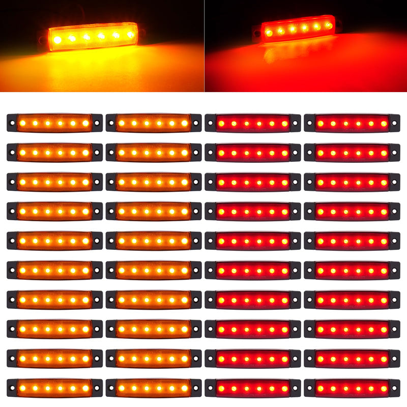 [Australia - AusPower] - 40 Pack 6 LED Trailer Marker Light, DC12-24V Clearance Side Indicator Lamp for RV Camper Truck Van Caravan Boat - Amber, Red 