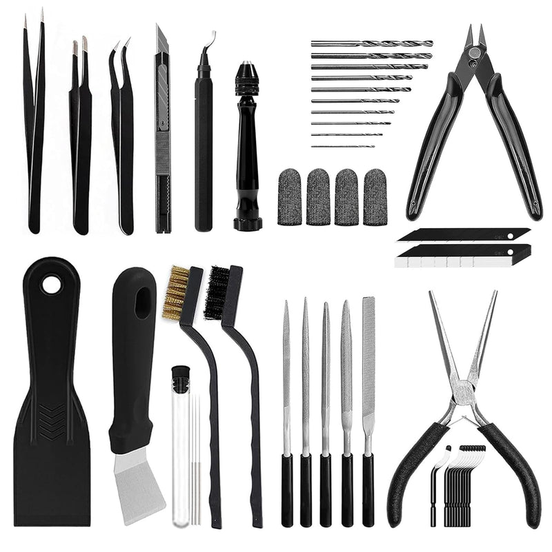 62pcs 3D Printer Tools, 3D Print Accessories Kit Includes Nozzle Cleaning Kit, Deburring Tools, Removal Tools, Needle Files, Brushes, Cutters, Craft Knife, Tweezers, Drills for 3D Prints Finishing 62 Pcs