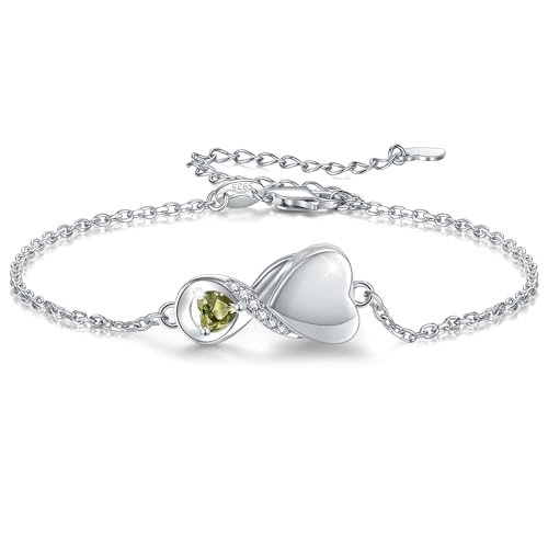 Infinity Cremation Jewelry Bracelet for Ashes for Women Peridot
