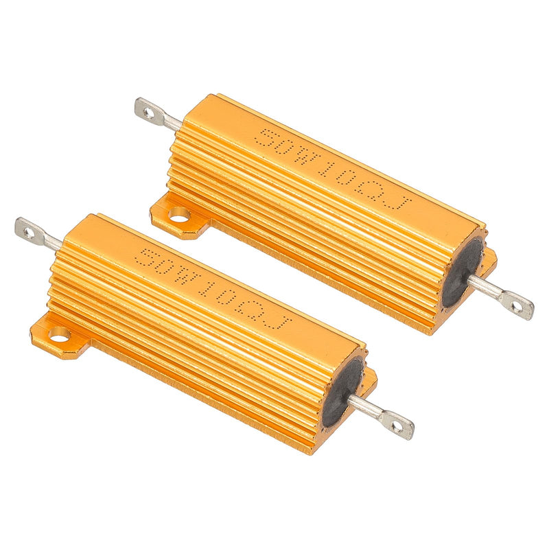 PATIKIL 2 Pieces 50 W 10 Ohm 5% Tolerance Aluminum Housing Resistors Set Resistance Assortment with Screws Wire Wound Potentiometer Power for Machines Electronics DIY Project Golden 10 Ohm 50 W