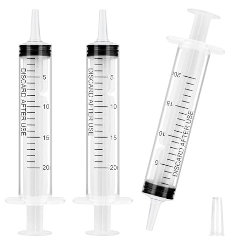 Offcup Plastic Syringe 20 ml Pack of 3 Disposable Syringes Feed Syringe | Plastic tube for small pet feeding, engine oil, brake fluid, non-medical use 20 ml x 3