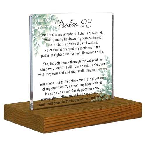 Psalm 23 Sign, Bible Verse Sign, Christian Home Decor Sign, Scripture Plaque, Faith Plaque, Acrylic Desk Decor Sign with Wood Stand - FSA071 Psalm 23