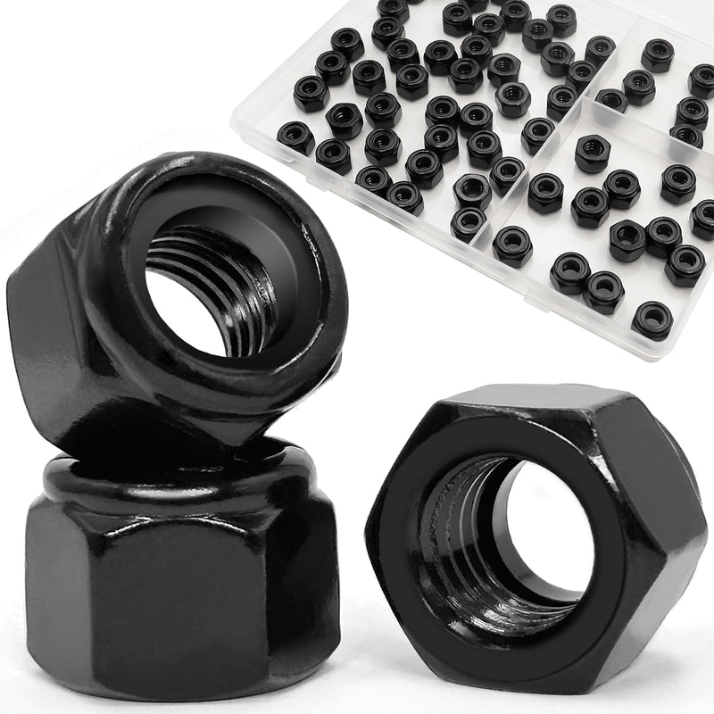 [Australia - AusPower] - ZQZ 1/4"-20 Black Nylon Lock Nuts, 65PCS 304 (A2-70) Stainless Steel Nylon Insert Locknuts, Black Oxide, Coarse Thread Nylock Nuts 1/4-20, 65pcs 