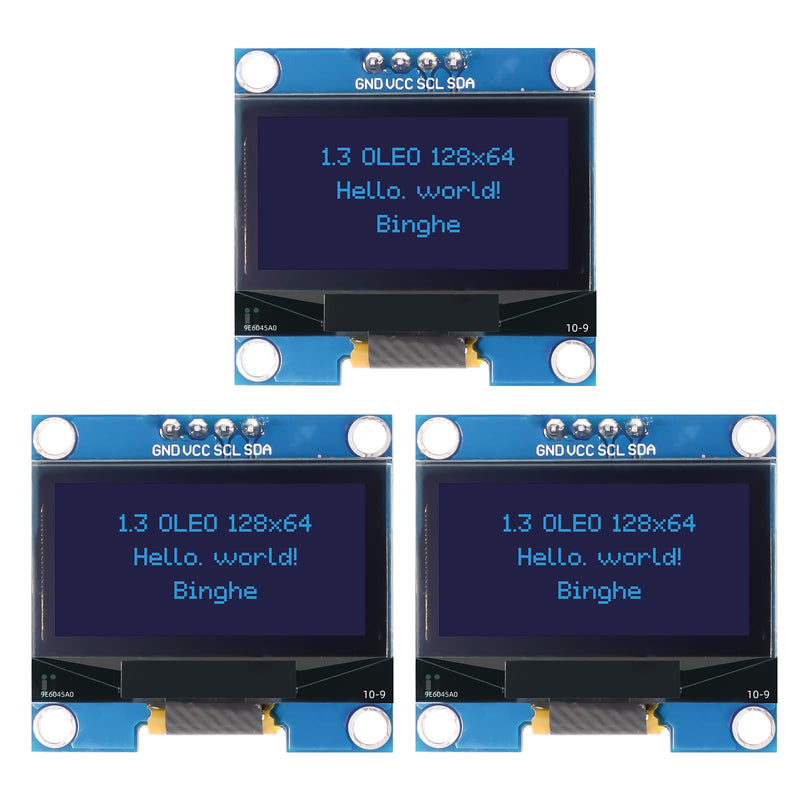 Binghe 3 Pieces 1.3 Inch OLED I2C Display Module 1106 Chip 128 x 64 Pixel Compatible with Arduino/Rasp-Pi