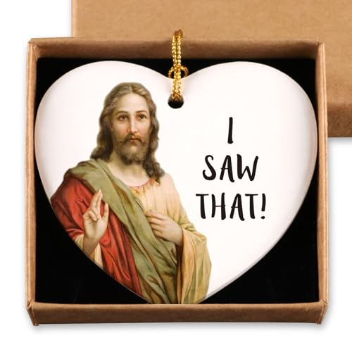 Funny Jesus Ornaments for Christmas - Religious Gifts for Women & Men - Birth of Jesus & Nativity Ceramic Ornaments I Saw That