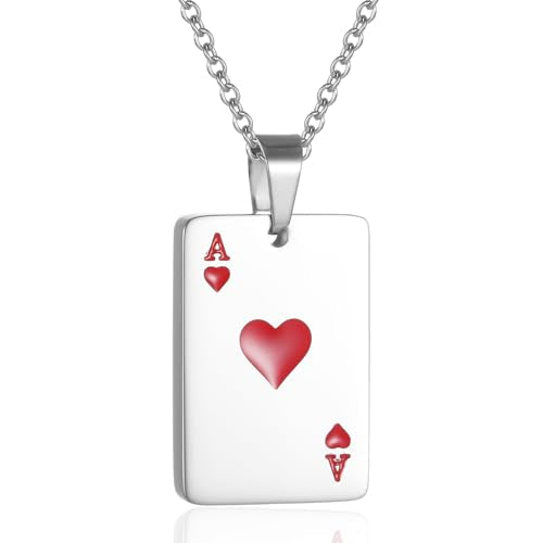 Ace of Spades Urn Necklace For Ashes For Men Women Good Luck Poker Card Cremation Jewelry Stainless Steel Keepsake Memorial Pendant Red