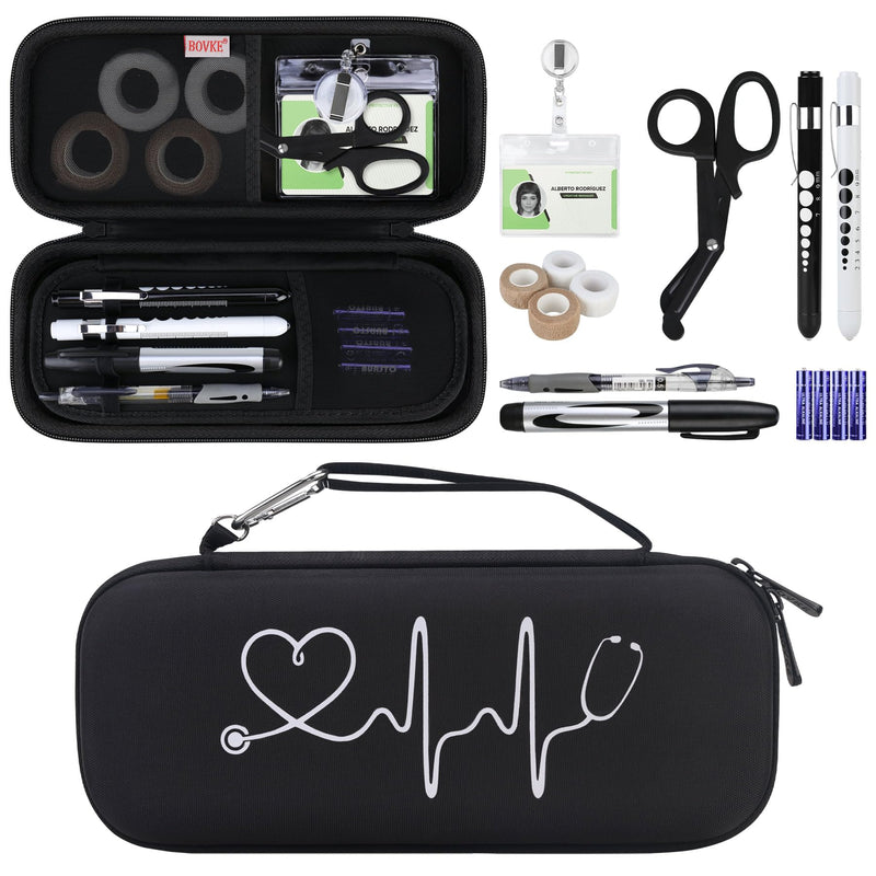 [Australia - AusPower] - BOVKE Stethoscope Case Set Nurse Tool Kits Carrying Bag Case with Medical Supplies, Black+Black 