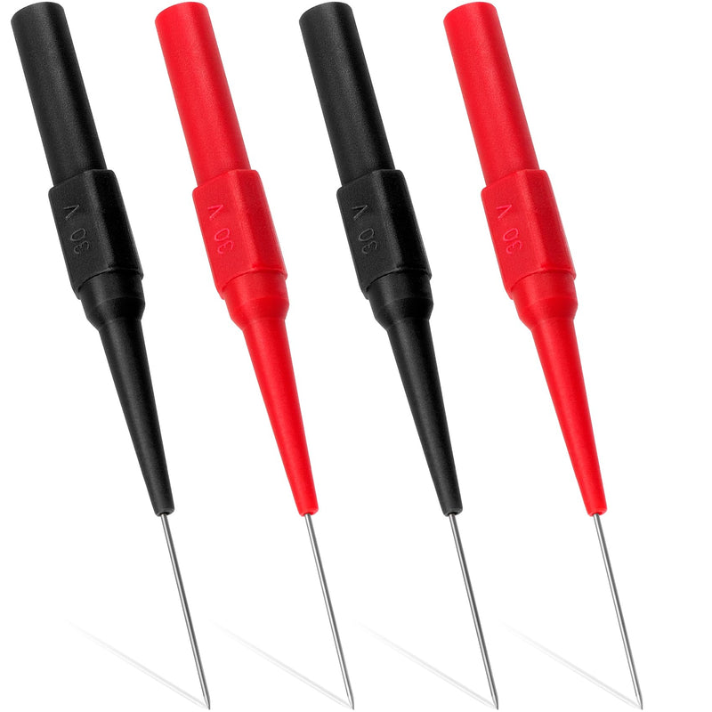 [Australia - AusPower] - 4 pcs Test Probe Pins, Stainless Steel Insulation Non-Destructive Pin, 0.7 mm Wire Piercing Probe Pin, Multimeter Probes for 4mm Banana Socket - Black, Red 
