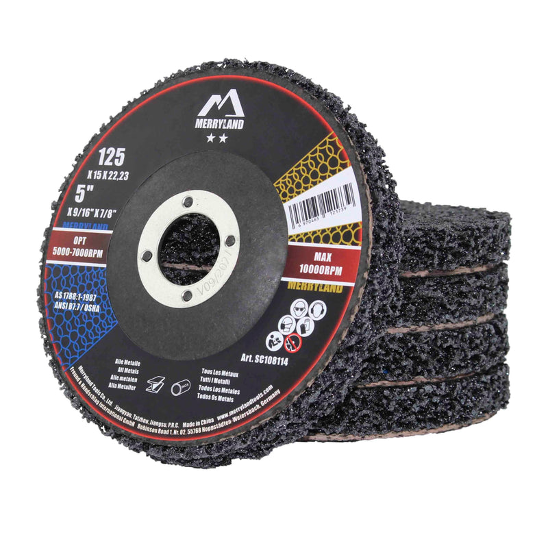 Merryland Strip Disc 5 inch Paint Rust Remover Disc for Angle Grinder, 5inch Black Strip Wheel 5 Pack, Stripping Wheel Stripper Wheel INOX Stainless Steel Iron Universal, Craft-Line SC108114-05 Black 5PCS