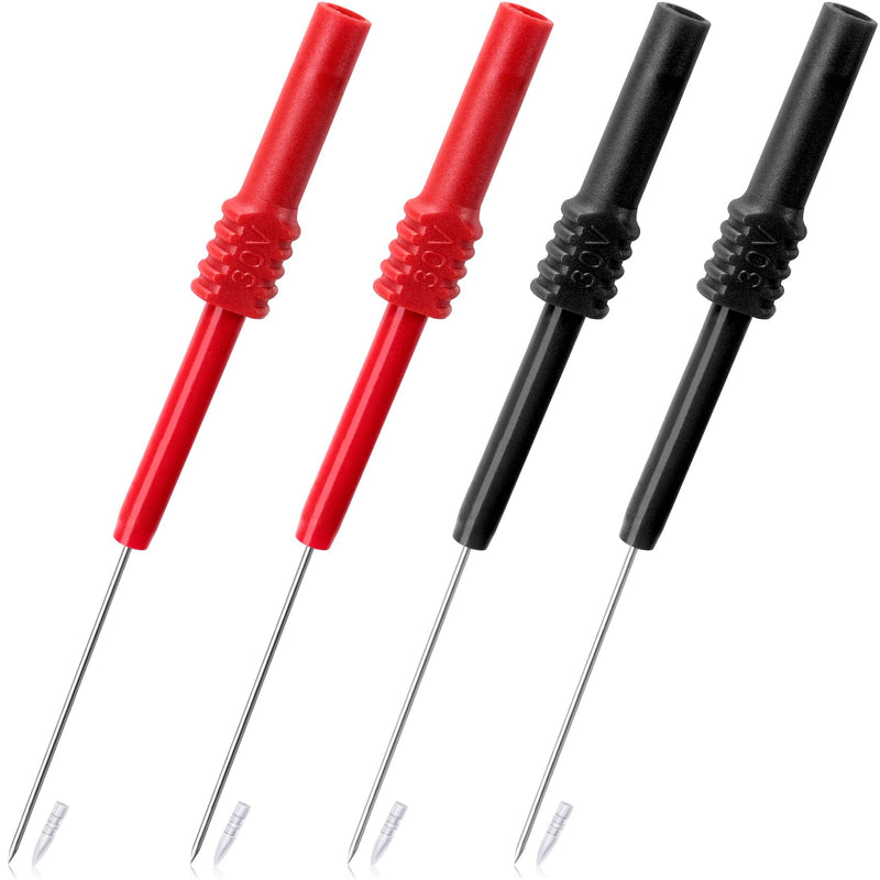 [Australia - AusPower] - ANCIRS 4 Pcs Bendable Test Probe Pins, 0.7mm Non-Destructive Insulation Piercing Needle, Multimeter Probe Pin, Backprobe Test Lead Kit for Car Tester, Banana Socket Tester (2pcs Black+2pcs Red) Black,Red (Style2) -4pcs 