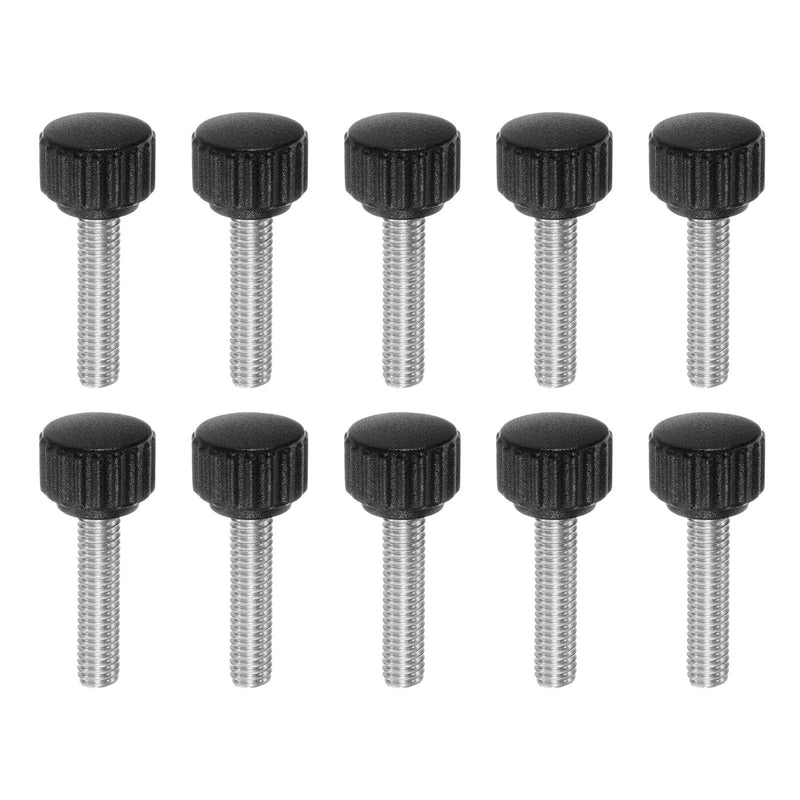 [Australia - AusPower] - HARFINGTON 10pcs Knurled Clamping Knobs Thumb Screws M6 x 20mm Metric Male Thread 16mm Matte Plastic Head 304 Stainless Steel Stud Hand Threaded Knob Thumbscrew Handle, Black M6 x 20mm x 16mm 
