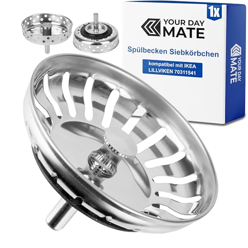 Sink Strainer Basket, 1 Pack, Compatible with IKEA LILLVIKEN 70311541, Diameter 80 mm Strainer Basket, Made of Stainless Steel, Basket Spigot with Ball, Improved Filter Function, Replacement Part for Lillviken Kitchen Sinks Strainer Basket Set, 1 Pack