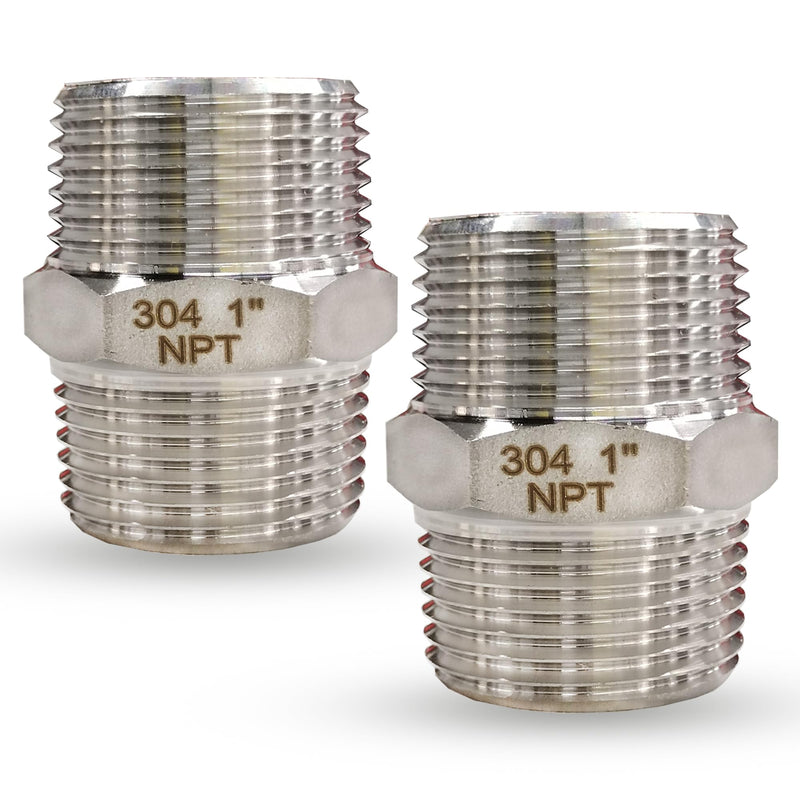 [Australia - AusPower] - 1" Male Hex Nipple Pipe Fittings, 304 Stainless Steel 1 inch NPT Threaded Pipe Adapter Fittings Equal Nipples Connectors, Male Straight Connector Pipe Fitting (1“, 2pcs) 1“, 2pcs 