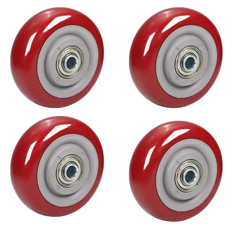 4 PCS 4 Inches Caster Wheels Red Heavy Duty Plate Shelf Replacement Wheels for Platform up to 352 LBS/160KG