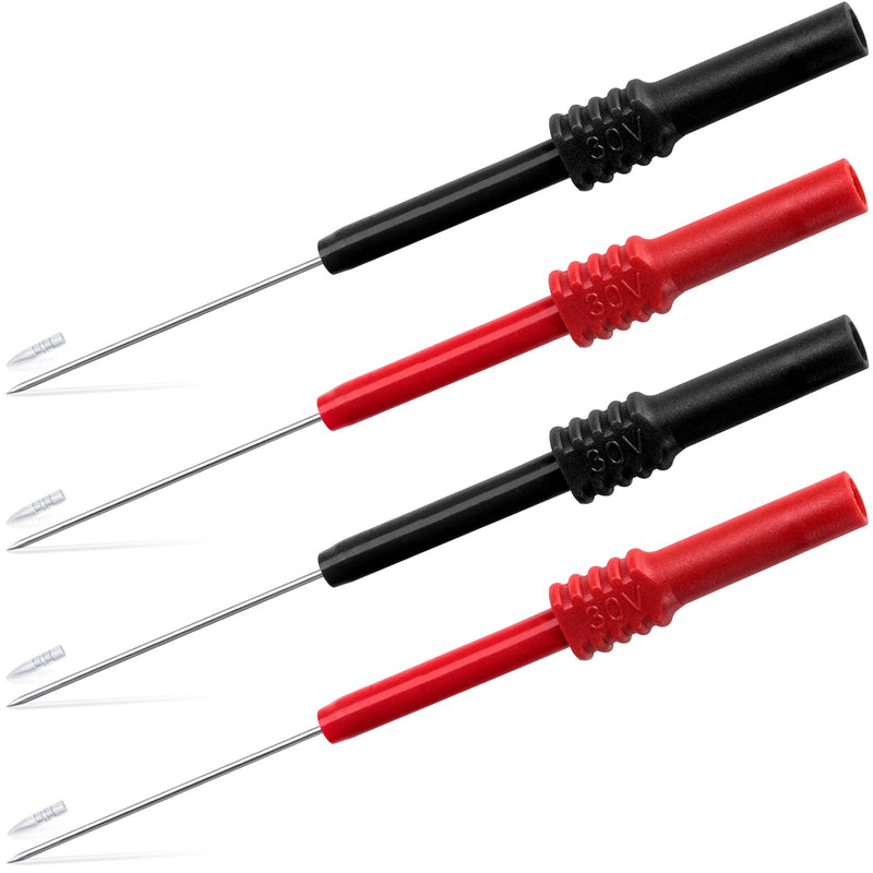 [Australia - AusPower] - 4 PCS Flexible Back Probe Pins, Bendable PVC Multimeter Needle Probes with 4mm Banana Socket Plug, Wire Piercing Probe for Car Test Black Red B Style, 4pcs 